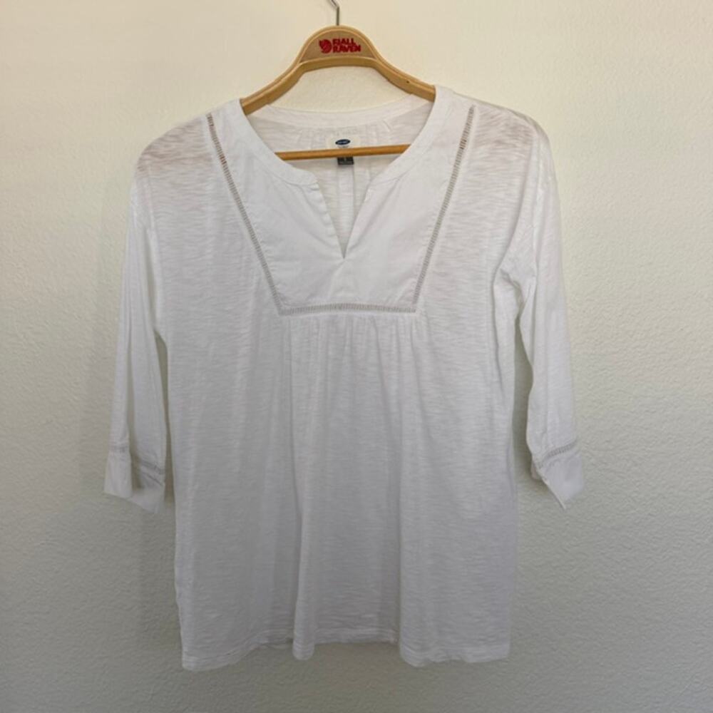 Old Navy Split Neckline Top 100% Cotton Burnout Women's Large Peasant Boho Flowy